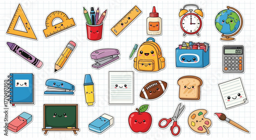 Kawaii School Supplies Stickers Set for Kids