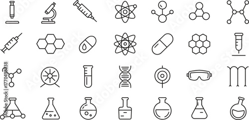 Science and Laboratory Icons - Test Tubes, Microscope, DNA, and More