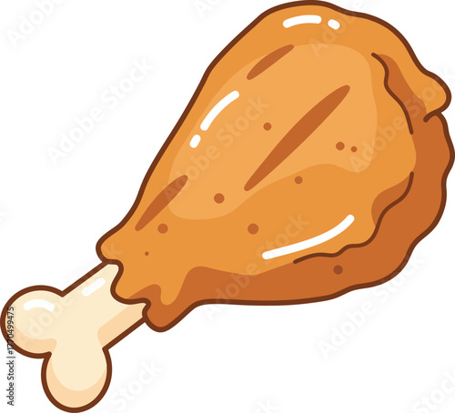 A delicious and crispy fried chicken leg with a visible bone, presented against a clean white background.