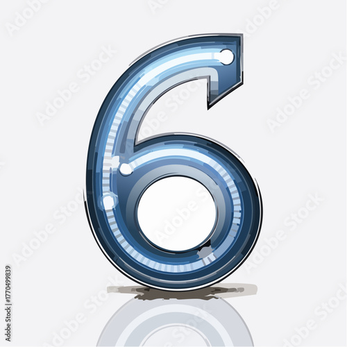 Number six shimmering with internal light, a modern and bold design for numeric displays