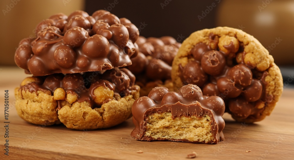 Obraz premium Delicious Chocolate Hazelnut Cookies on Wooden Surface.