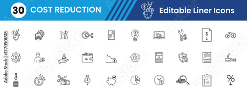 cost reduction glyph Icon set, write 10 icons' names of this image, write with a comma
Cost Down Arrow, Budget Graph, Efficient Gear, Waste Bin, Piggy Bank, Scissors, Money Bag, Recycling, Negotiation