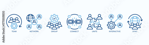 Connecting Teams Icon Set Isolated Vector Illustration Concept With Icon Of Team, Network, Group, Connect, Unite, Interactive, Sync In Two Color Outline Style
