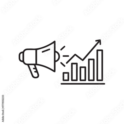 Megaphone announcement with growing business bar chart icon