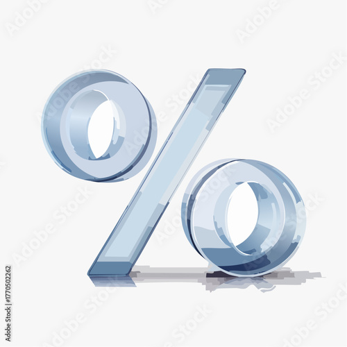 Reflective translucent percentage symbol hinting at discounts and financial deals representation