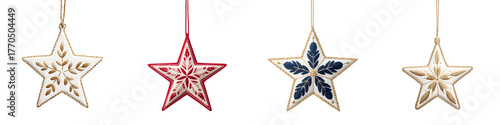 Fabric Star Christmas Ornaments Set on White