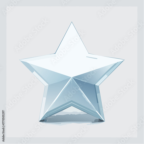 Dimensional crystalline star with faceted surface gleaming on muted canvas casting delicate shadows