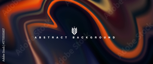 Abstract fluid gradient background with dark navy and fiery orange swirls. Modern liquid texture perfect for posters, digital art, or stylish graphic designs.