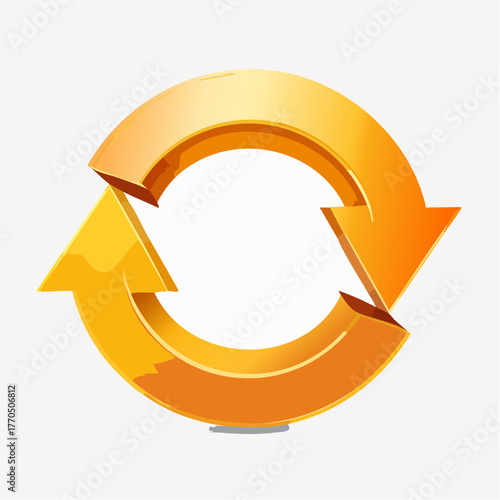 Golden Circular Arrows Illustrating Recycling Renewal Process and Connectivity Loop Symbolism