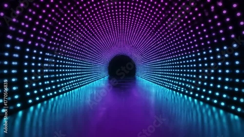 Neon Light Tunnel: Abstract Futuristic Glowing Path with Vibrant Colors and Reflections