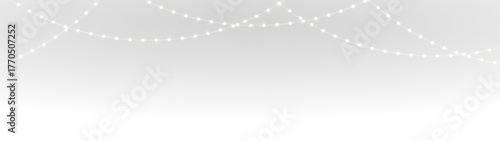 png isolated led light garland with warm yellow bulbs and ribbon, glowing border for christmas background, party invitation, or festive design vector illustration