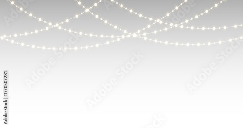png yellow led light garland string isolated on transparent background, glowing festive bulbs decoration for christmas, new year, or holiday banner design illustration