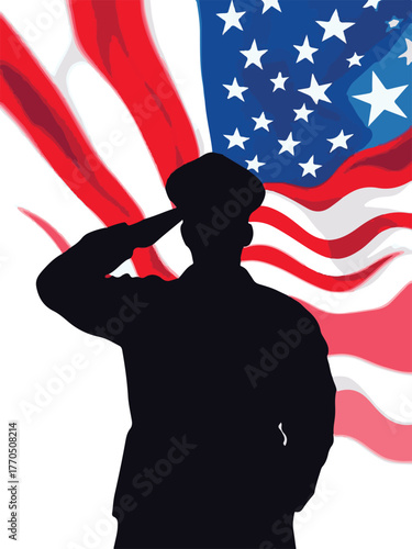 Wallpaper Mural Soldier Saluting American Flag Illustration Torontodigital.ca