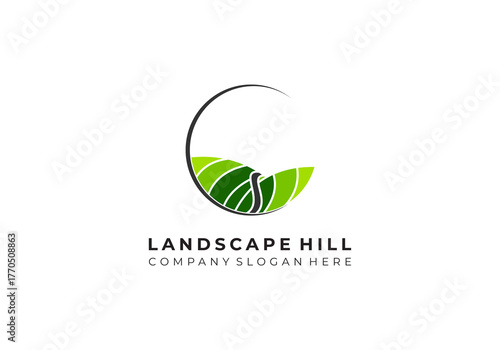 illustration of plantation view and highway logo vector