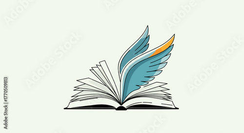 Conceptual illustration of an open book with stylized wings, symbolizing knowledge and inspiration for educational materials and literary content.
