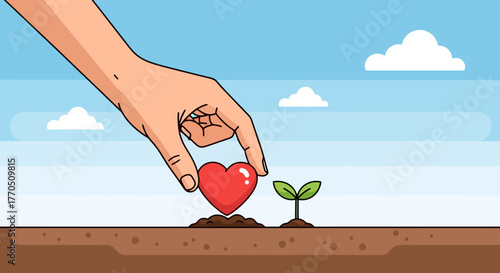 Animated Illustration of Nurturing Growth with Love and Care for Environmental Sustainability and Personal Development Concepts.