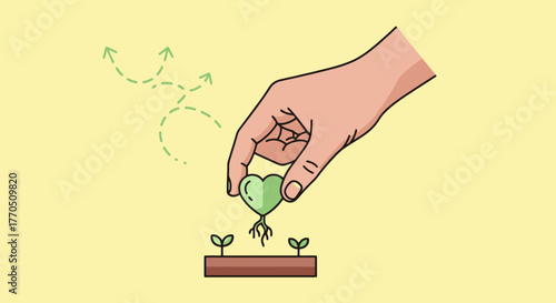 Nurturing Growth and Cultivating Love A Heart Shaped Seedling Being Planted for Sustainable Future Growth and Emotional Connection for Environmental Projects