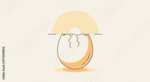 Minimalist Eggshell Hatching Illustration Symbolizing New Beginnings and Opportunities, Suitable for Startup Concepts and Innovative Project Designs