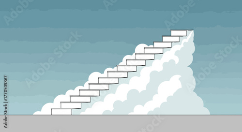 Conceptual Stairway to Heaven Illustration Symbolizing Ambition, Success, and Spiritual Ascension for Use in Inspirational and Motivational Content