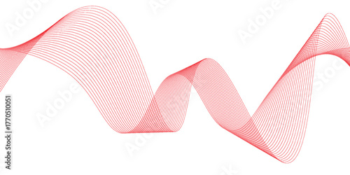 Vector abstract red background with dynamic red waves, lines and particles.