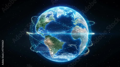 Abstract rotating Earth Global world network and telecommunication concept with space background