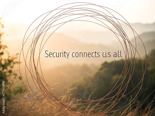 Circle of thin thread over landscape with motivational quote