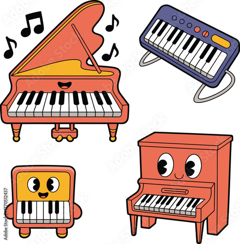 Antique black and white grand piano keys set, a vector illustration of musical instruments for art and entertainment