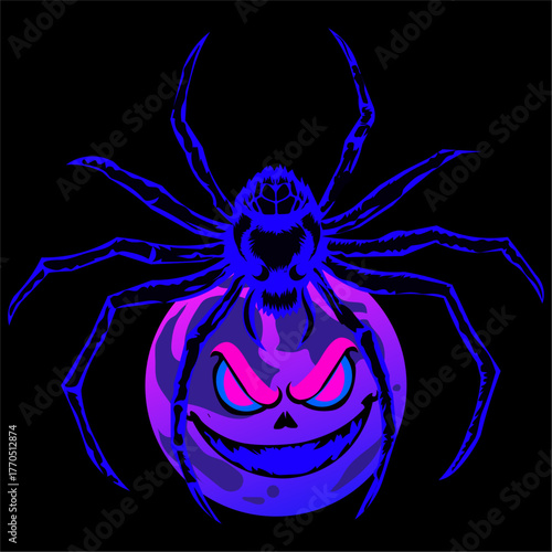 Spooky Neon Spider with Jack-o'-Lantern Body