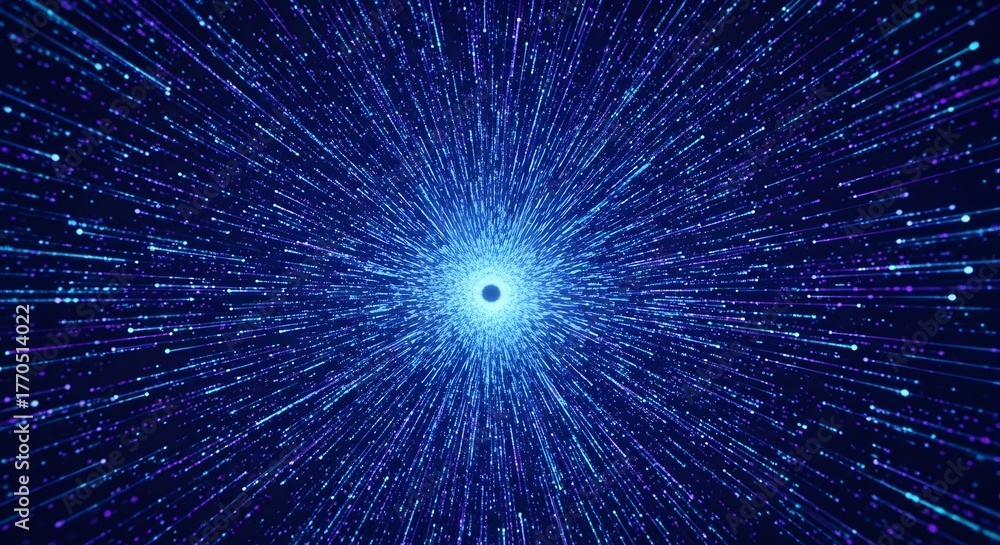 Obraz premium Journey into the Cosmos: A mesmerizing abstract depiction of interstellar travel, where vibrant streams of light converge towards a central point, evoking a sense of infinite exploration.
