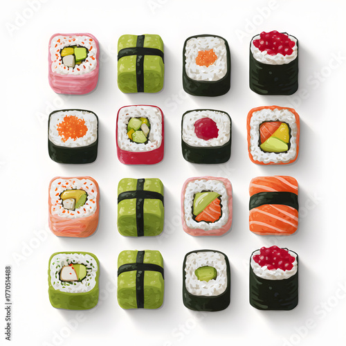 sushi set on white background