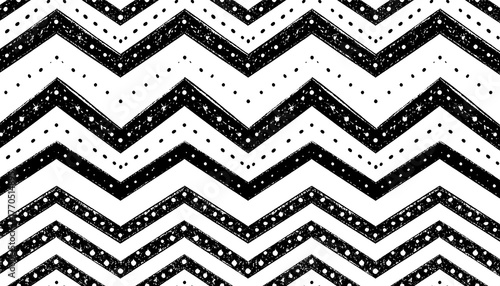 Black and white zigzag pattern with dotted and textured lines, creating a handmade or artistic vibe