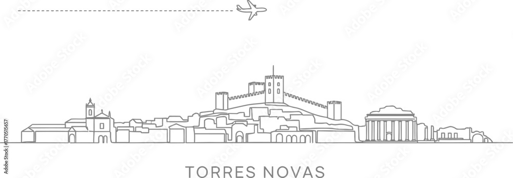 Fototapeta premium Torres Novas Skyline with Airplane and Landmark Icons