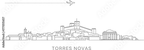 Torres Novas Skyline with Airplane and Landmark Icons