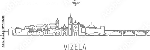 Vizela Skyline with Airplane and Bridge Minimalist Line Art