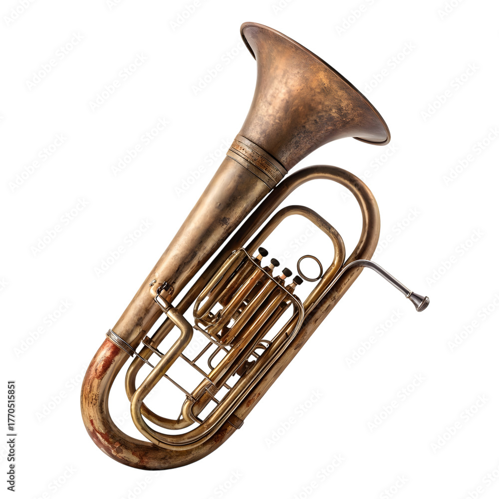 Obraz premium Antique brass euphonium musical instrument close up Transparent background for music lovers and musicians