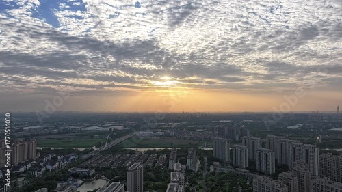 The time-lapse scenery of city sunset and evening glow