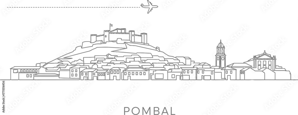 Fototapeta premium Pombal Portugal Skyline Linear Illustration
