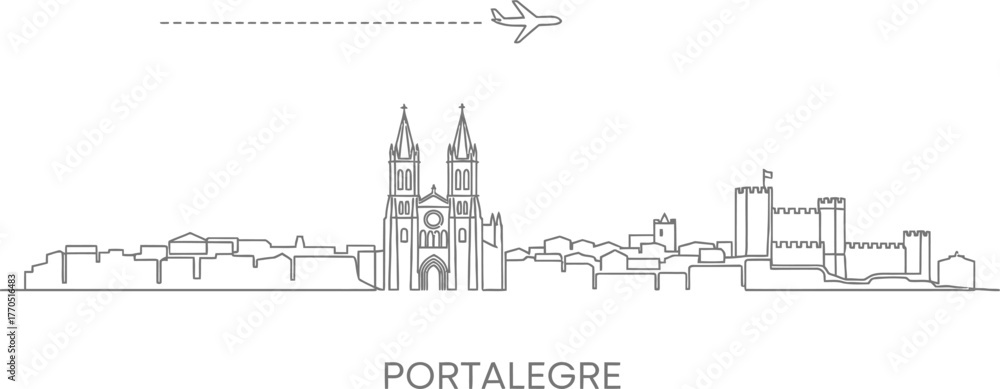 Fototapeta premium Portalegre Portugal City Skyline with Airplane