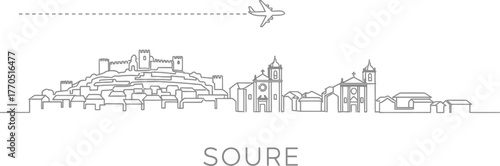 Soure Portugal Skyline with Airplane Travel Concept