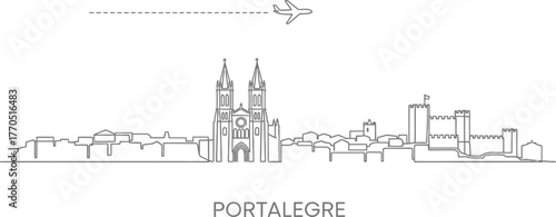 Portalegre Portugal City Skyline with Airplane