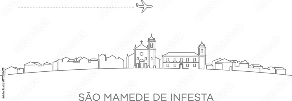 Fototapeta premium Sao Mamede de Infesta Skyline Airplane Travel Line Art