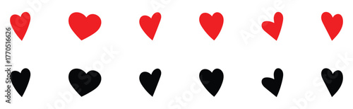Isolated Red and Black love heart icon set on white background. Abstract graphical doodle love icon drawing. EPS 10. 