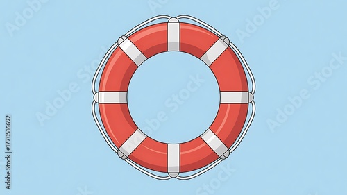 Bright orange lifesaver ring floating on light blue water rescue equipment