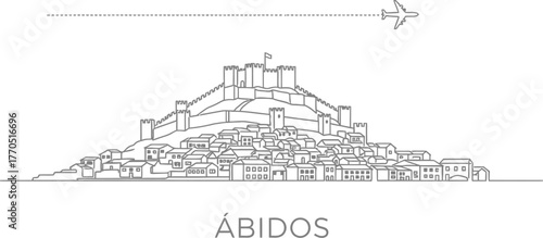 Óbidos Castle and Town Outline with Airplane