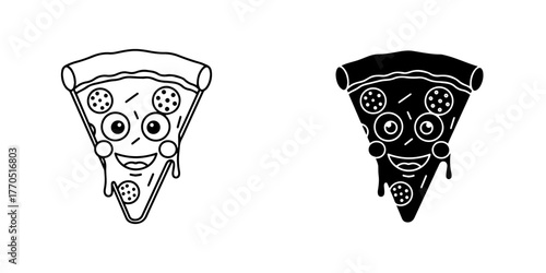 Cute cartoon slice of pizza with pepperoni and cheese