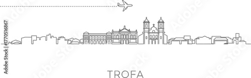 Trofa Skyline Line Art with Airplane Travel Icon