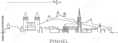 Pinhel Skyline with Airplane Traveling Concept