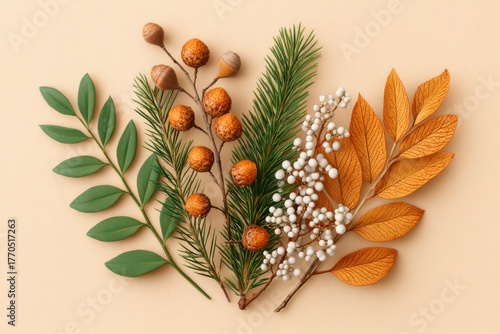 Autumnal Floral Arrangement on Beige Background