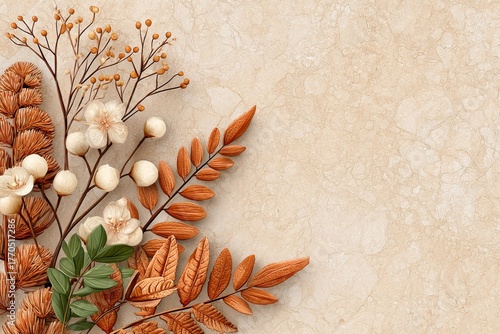 Autumnal Floral Arrangement on Beige Background