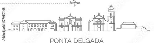 Ponta Delgada Skyline with Airplane Travel